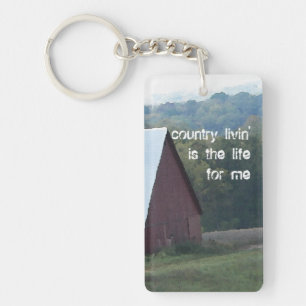 Red Barn Autumn Trees Keychain