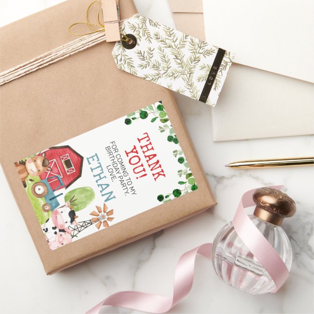 Red Barn Blue Tractor Farm Farmyard Birthday Sticker (Gifting)