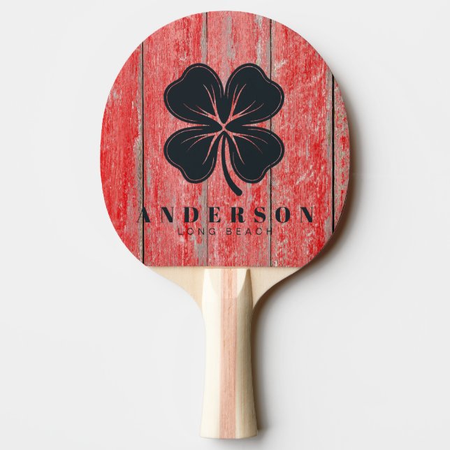 Red Barn Boards Four Leaf Clover with Name Ping Pong Paddle (Back)