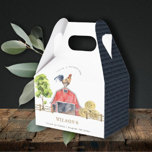 Red Barn Chicken Farm Watercolor Kids Birthday Favor Box