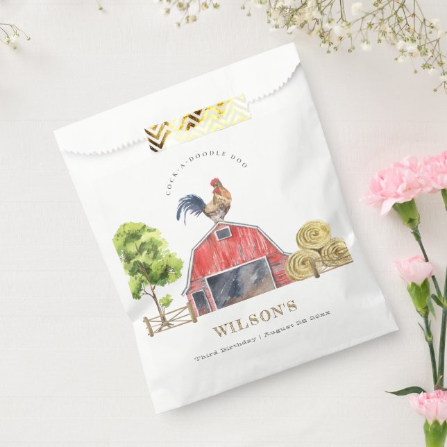 Red Barn Chicken Farm Watercolor Kids Birthday Favour Bag (Sealed)