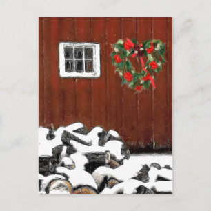 Red Barn Christmas Holiday Postcard