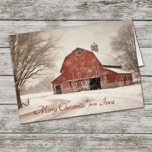 Red Barn Christmas in Iowa Card