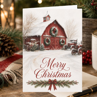 Red Barn Christmas Rustic Country Merry Christmas Holiday Card
