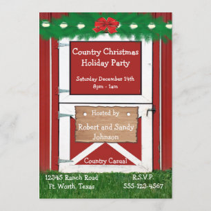 Red Barn Door Custom Holiday Party Invitation