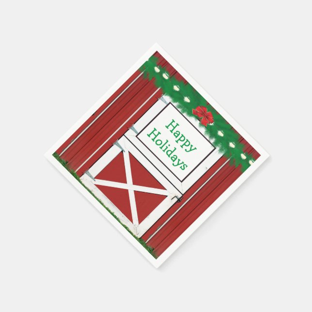 Red Barn Door Custom Holiday Party Napkins (Corner)