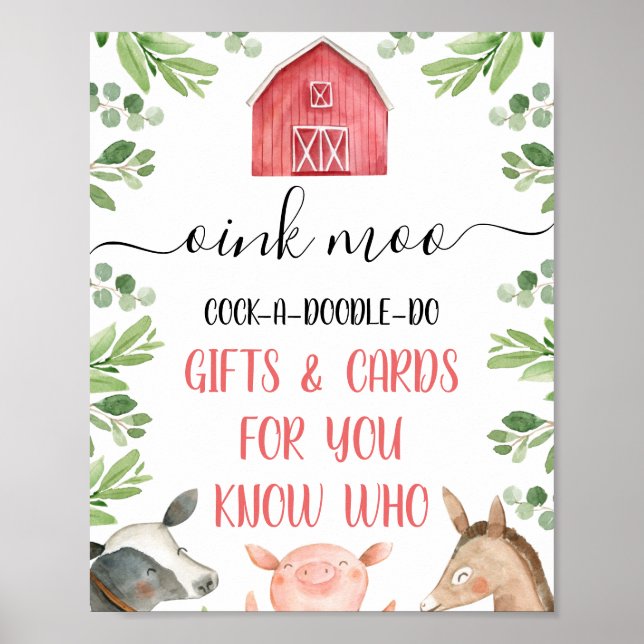 Red Barn Farm Animals Birthday Party Sign  (Front)