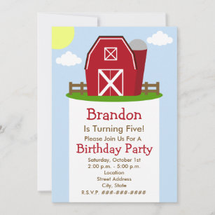 Red Barn Farm Birthday Party Invitation