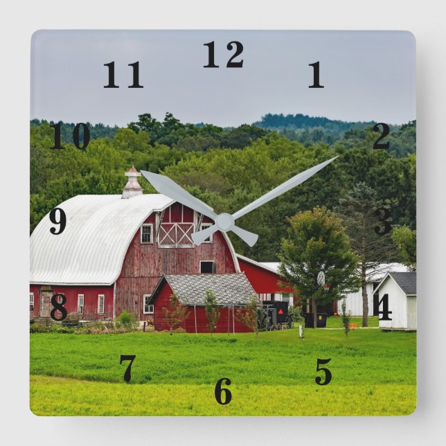 Red Barn Farm Home Square Wall Clock (Front)