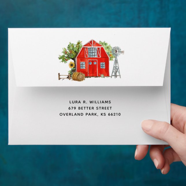 Red Barn | Farm Themed Personalized Envelope (Hand)