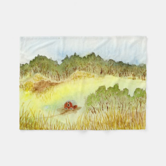 Red Barn Fleece Blanket (Front (Horizontal))