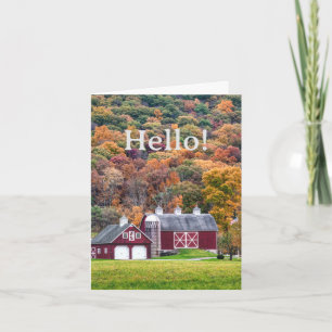 Red Barn in Autumn Hello Notecard