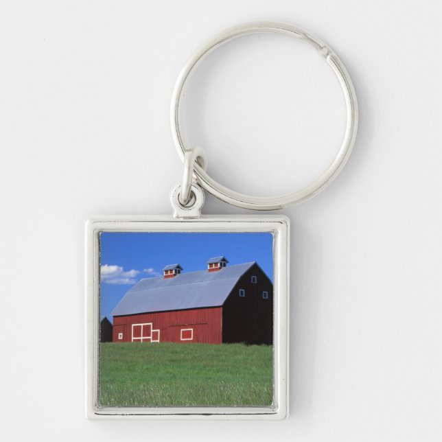 Red barn in Latah County, Idaho state PR MR) Keychain (Front)