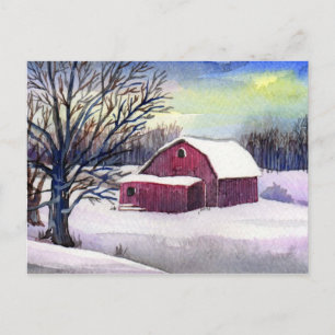Red Barn in Snow Post Card