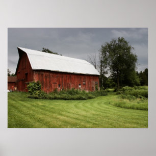 Red barn in the rural setting poster