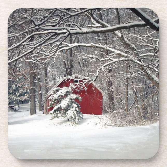 Red Barn in the Snow 2011 Coaster (Front)