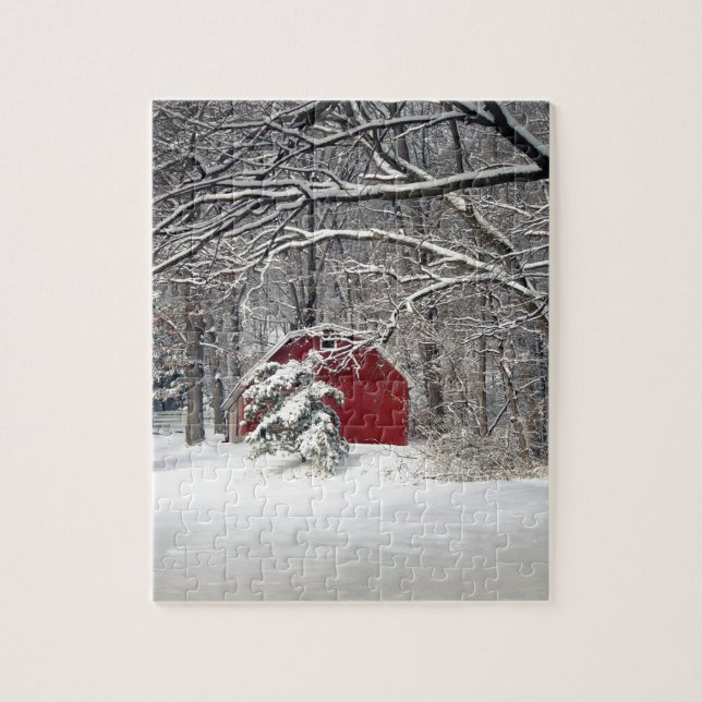 Red Barn in the Snow 2011 Jigsaw Puzzle (Vertical)