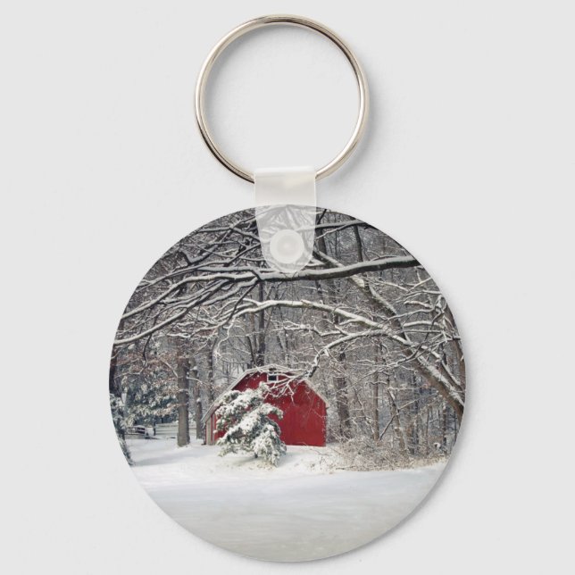 Red Barn in the Snow 2011 Keychain (Front)