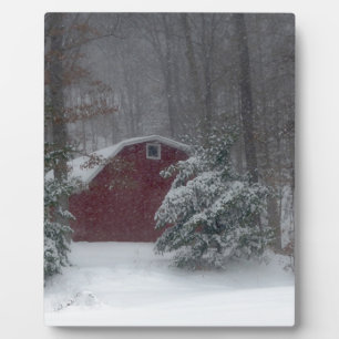 Red Barn in the Snow Plaque