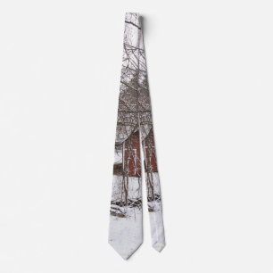 Red Barn In The Snow Tie