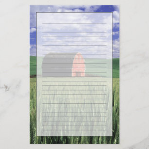 Red barn in wheat & barley field in Whitman 2 Stationery