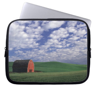 Red barn in wheat & barley field in Whitman Laptop Sleeve