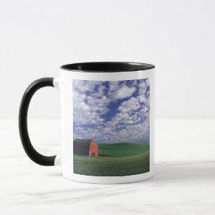Red barn in wheat & barley field in Whitman Mug