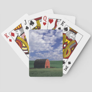 Red barn in wheat & barley field in Whitman Playing Cards