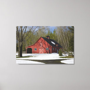 Red Barn In Winter Canvas Print