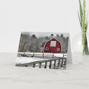 Red Barn in Winter Holiday Card