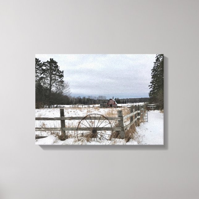 Red Barn in Winter on Canvas Print (Front)