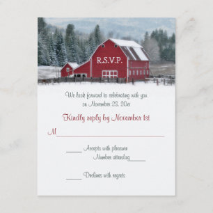 Red Barn in Winter Wedding RSVP Card