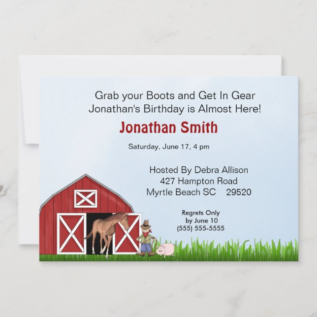 Red Barn Invitation de fête d'anniversaire (Devant)