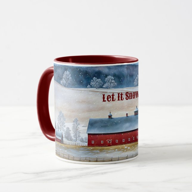 Red Barn Neige Pays Noël Fun Mug Cup (Devant gauche)
