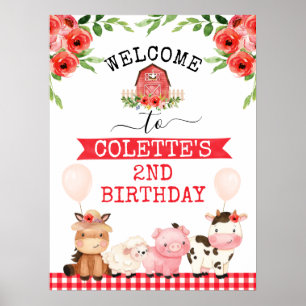 Red Barn Oink Baa Moo Farm Birthday Welcome Sign