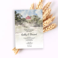 Red Barn on Hill Farm Watercolor Wedding Shower
