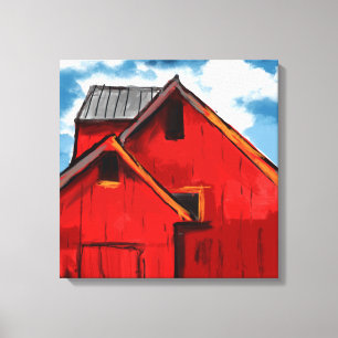 Red Barn Painting Canvas Print
