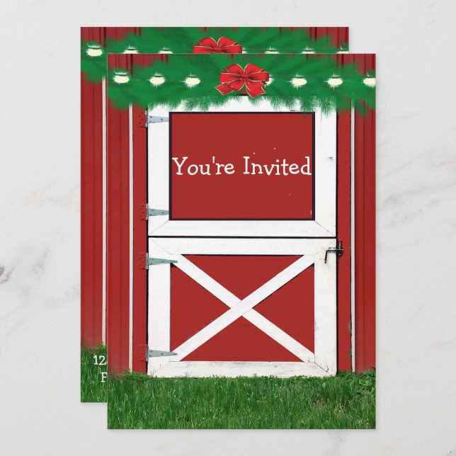 Red Barn Porte personnalisée Fête Invitation (Devant / Derrière)