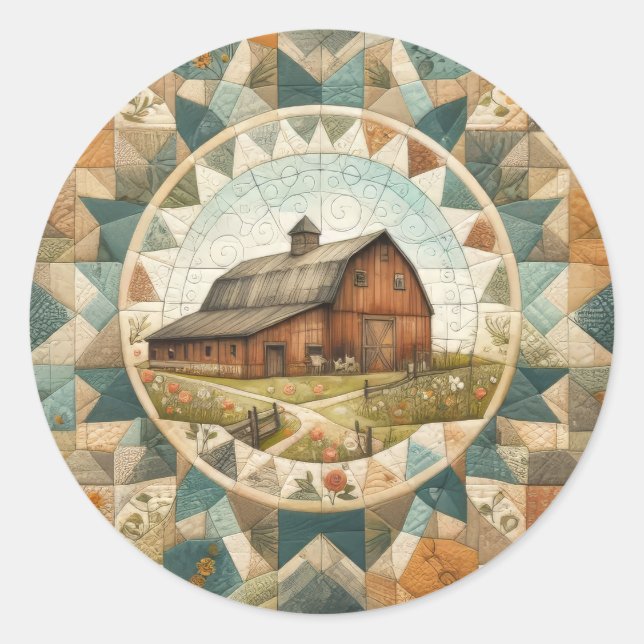 Red Barn Quilt Classic Round Sticker (Front)