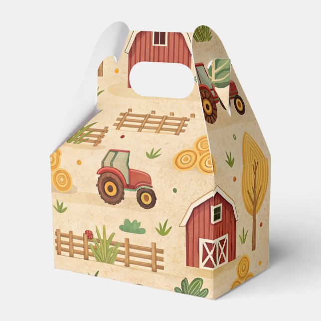 Red Barn Red Tractor Farm Favor Box (Front Side)
