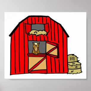 Red Barn Scene Equine Farm Poster