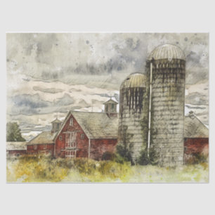 Red Barn Silo's on a Deserted Farm  Tissue Paper