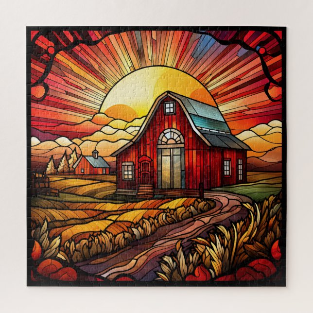 Red Barn Stained Glass Puzzle (Vertical)