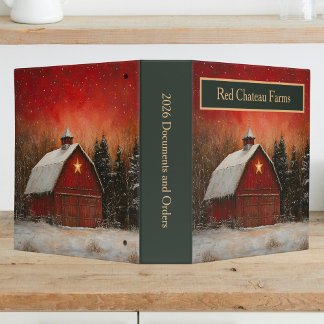 Red Barn w Star n Winter Trees Farmhouse Monogram Binder