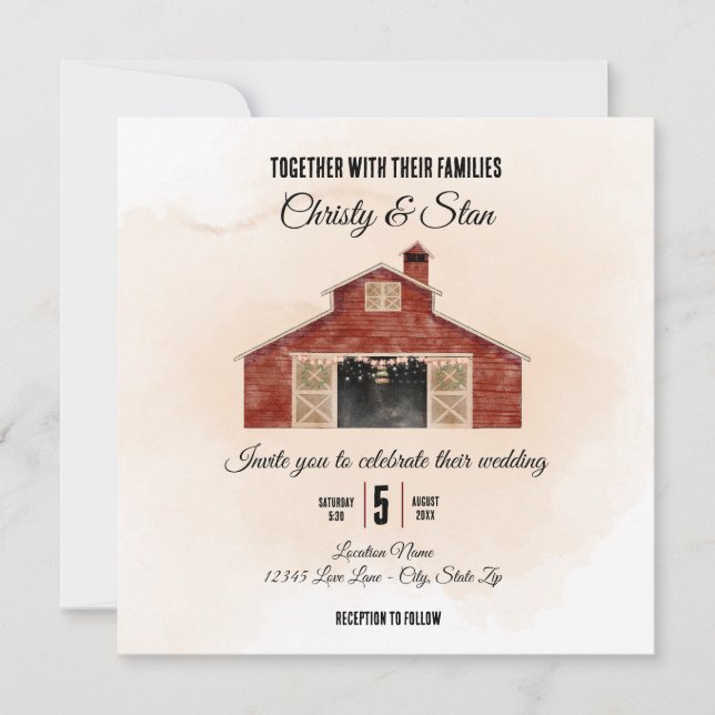 Red Barn Wedding Invitation Square (Front)