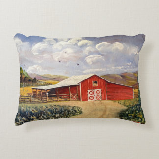 Red Barn West Virginia Farm Fine Art Painting Accent Pillow