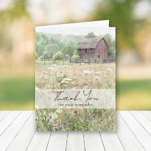 Red Barn White Wildflowers Sympathy Thank You Card