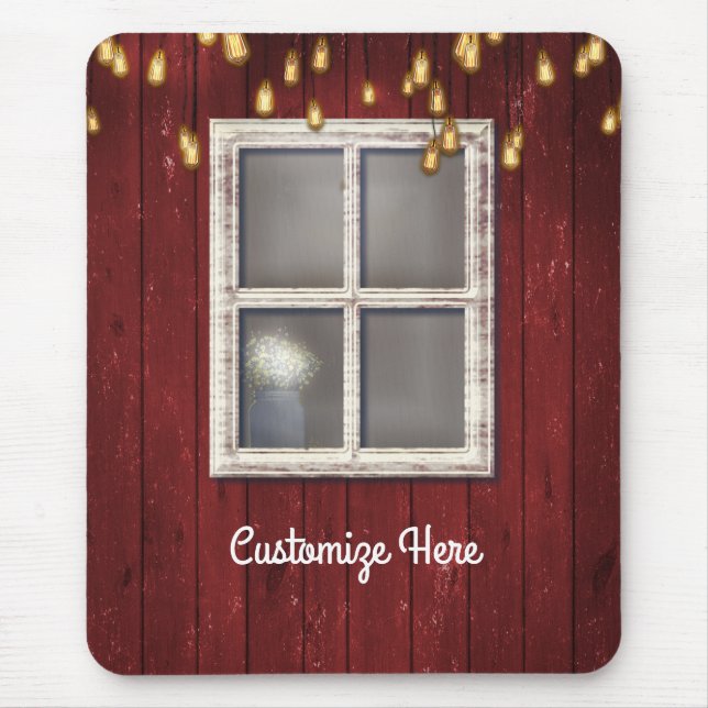 Red Barn Window & Lights Rustic Country Farmhouse Mouse Pad (Front)