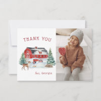 Red Barn | Winter Farm Themed Birthday Thank You
