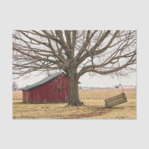 Red Barn With an Epic Tree and a Hanging Bench Tissue Paper